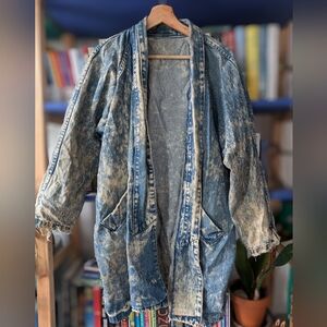 Vtg Distressed Denim Jean Kimono Acid Wash
